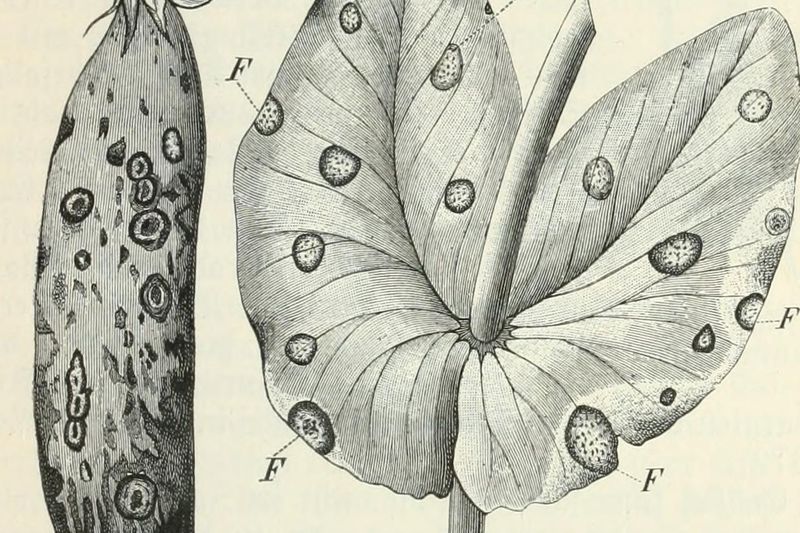 Аскохитоз гороха (Ascochyta pisi): пятна на бобе и листе, старинная иллюстрация