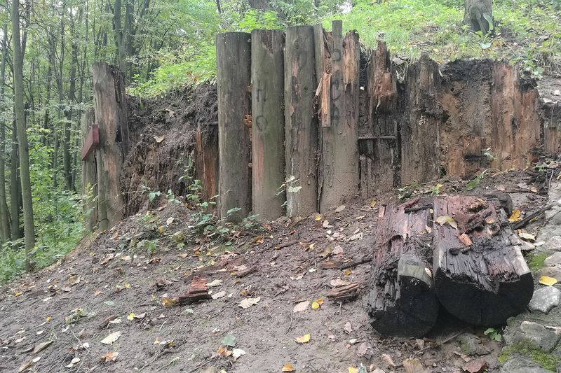 Старая деревянная подпорная стенка в Коломенском