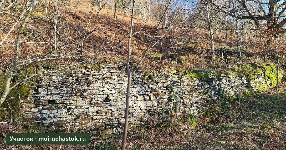 Подпорная стенка сухой кладки из природного камня на склоне
