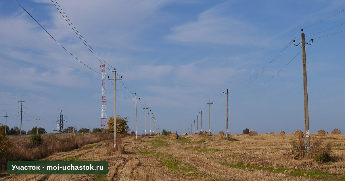 Линия электропередачи на скошенном поле